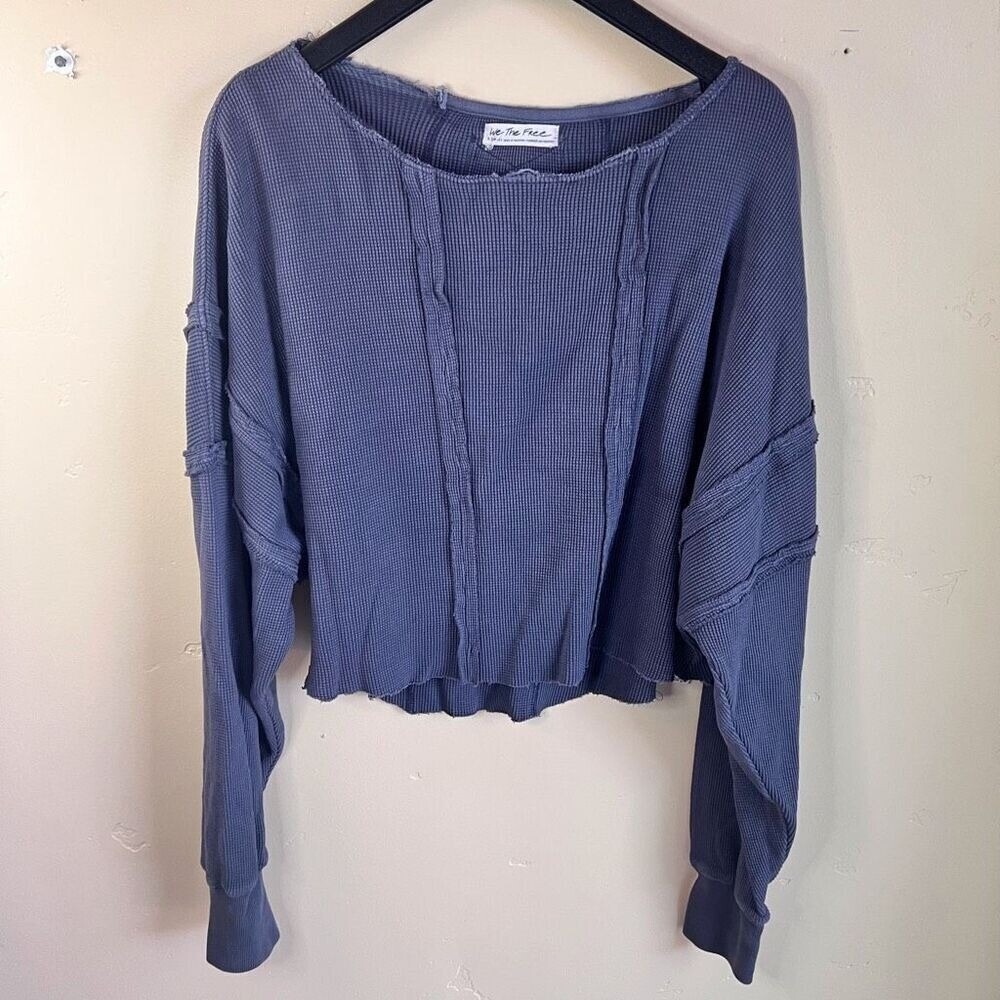 We the Free People Womens Ellie Thermal Slouchy Boho Blue‎ Size XS Oversized Top